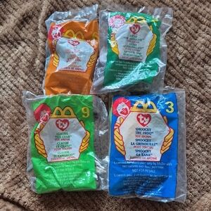 Ty Beanie Baby Set with Orange, Green, Blue Packaging